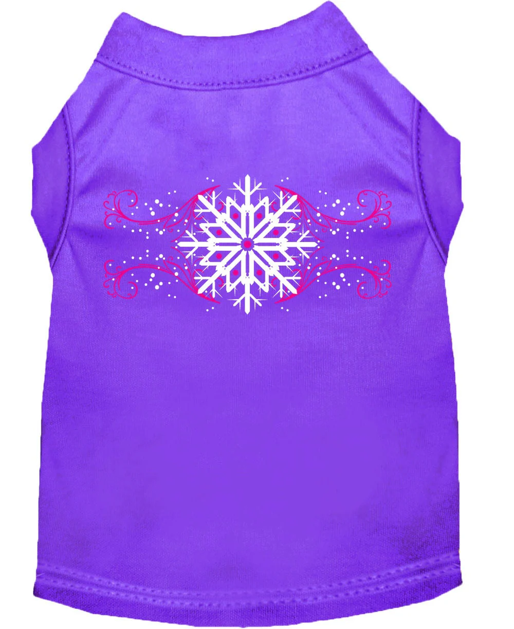 Christmas Screenprinted Dog Shirt, "Pink Snowflake Swirls" - Image 3