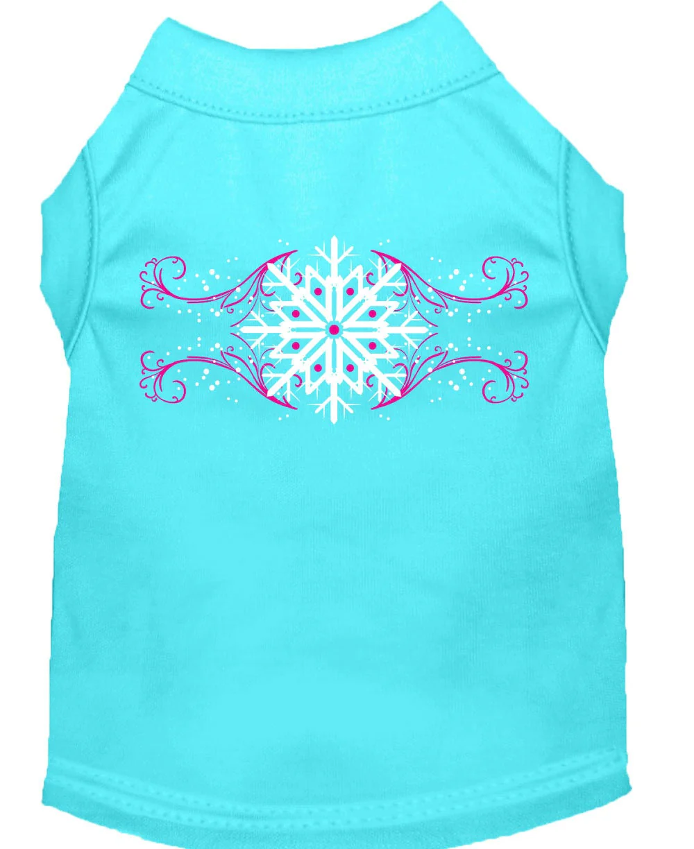 Christmas Screenprinted Dog Shirt, "Pink Snowflake Swirls" - Image 4