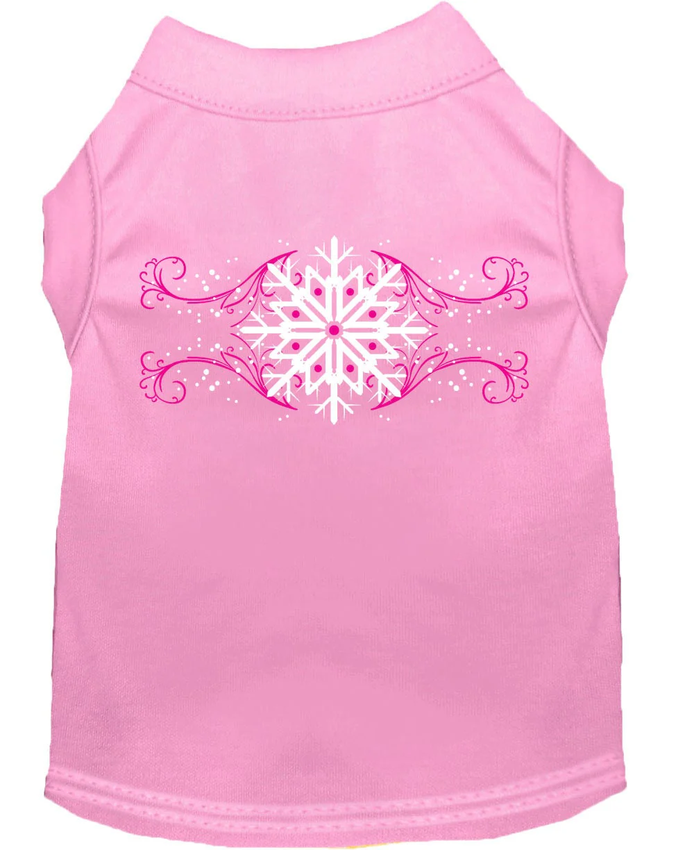 Christmas Screenprinted Dog Shirt, "Pink Snowflake Swirls" - Image 8