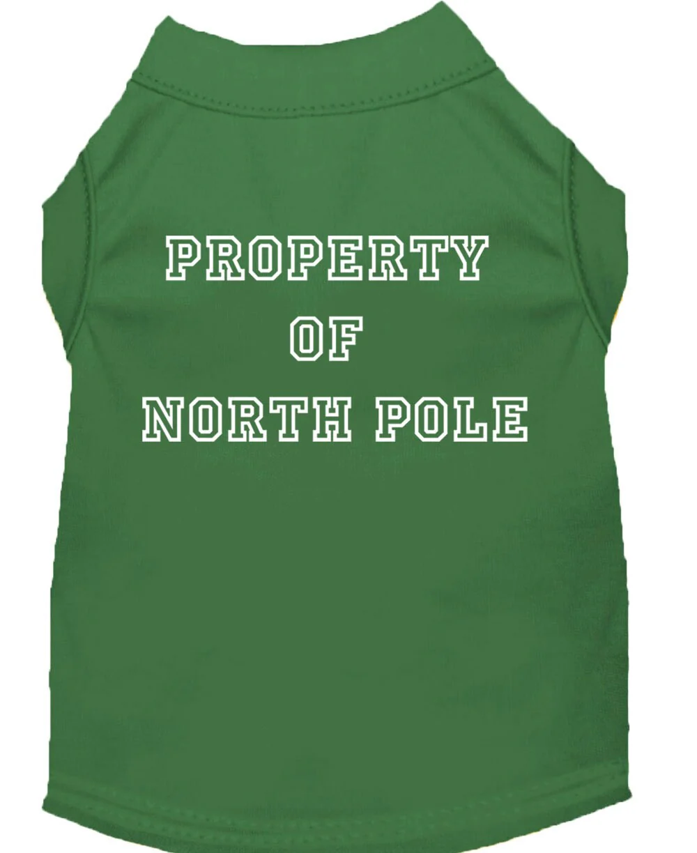 Christmas Screenprinted Dog Shirt, "Property Of North Pole" - Image 3