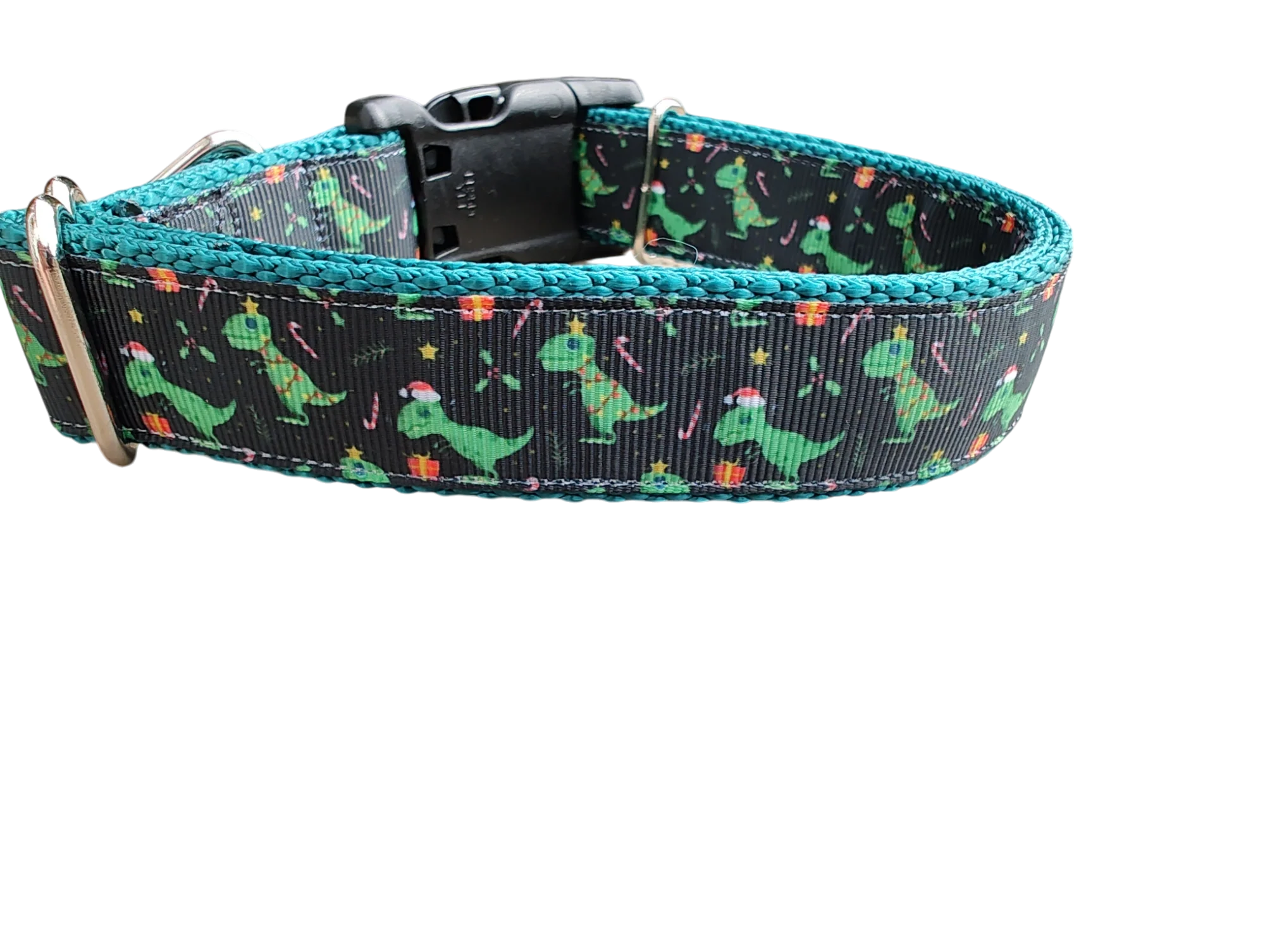 Christmas T Rex Tree Nylon Dog Collar - Image 2