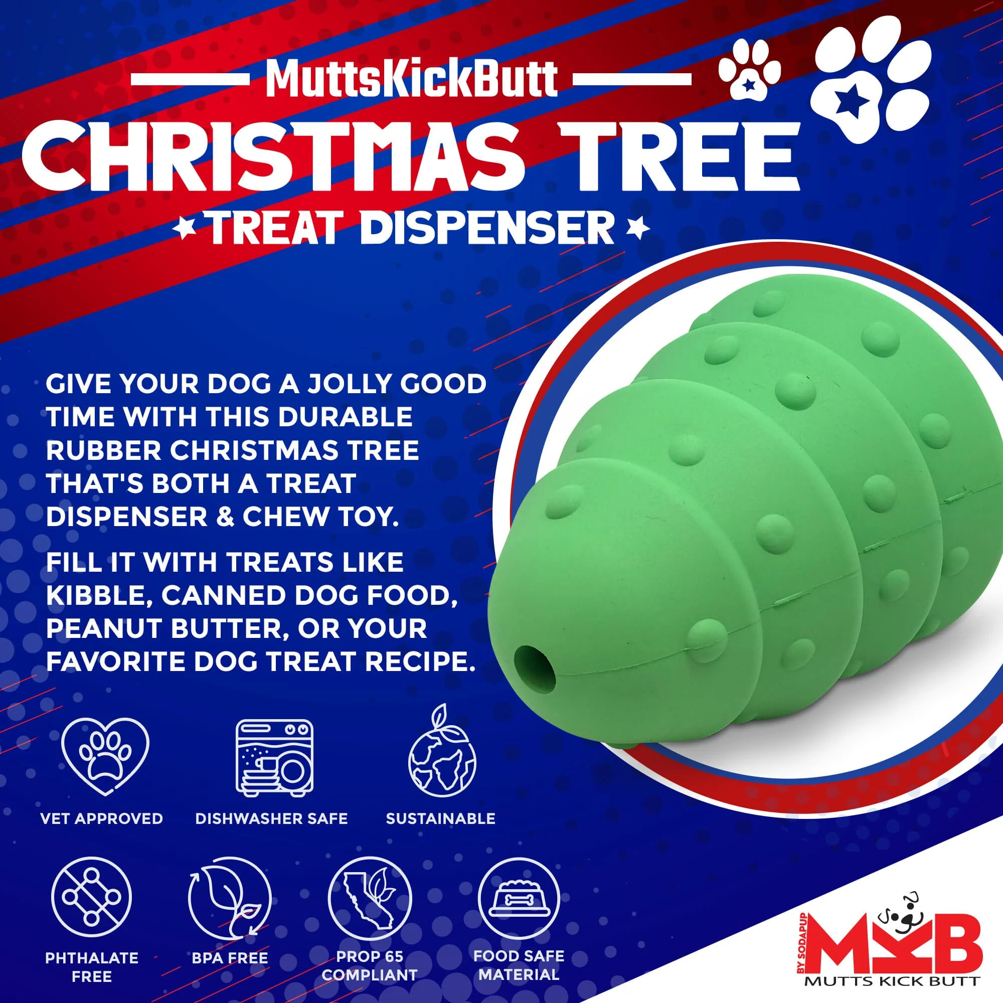 Christmas Tree Dog Toy - Durable Rubber Chew Toy for Large Dogs | USA Made - Image 2