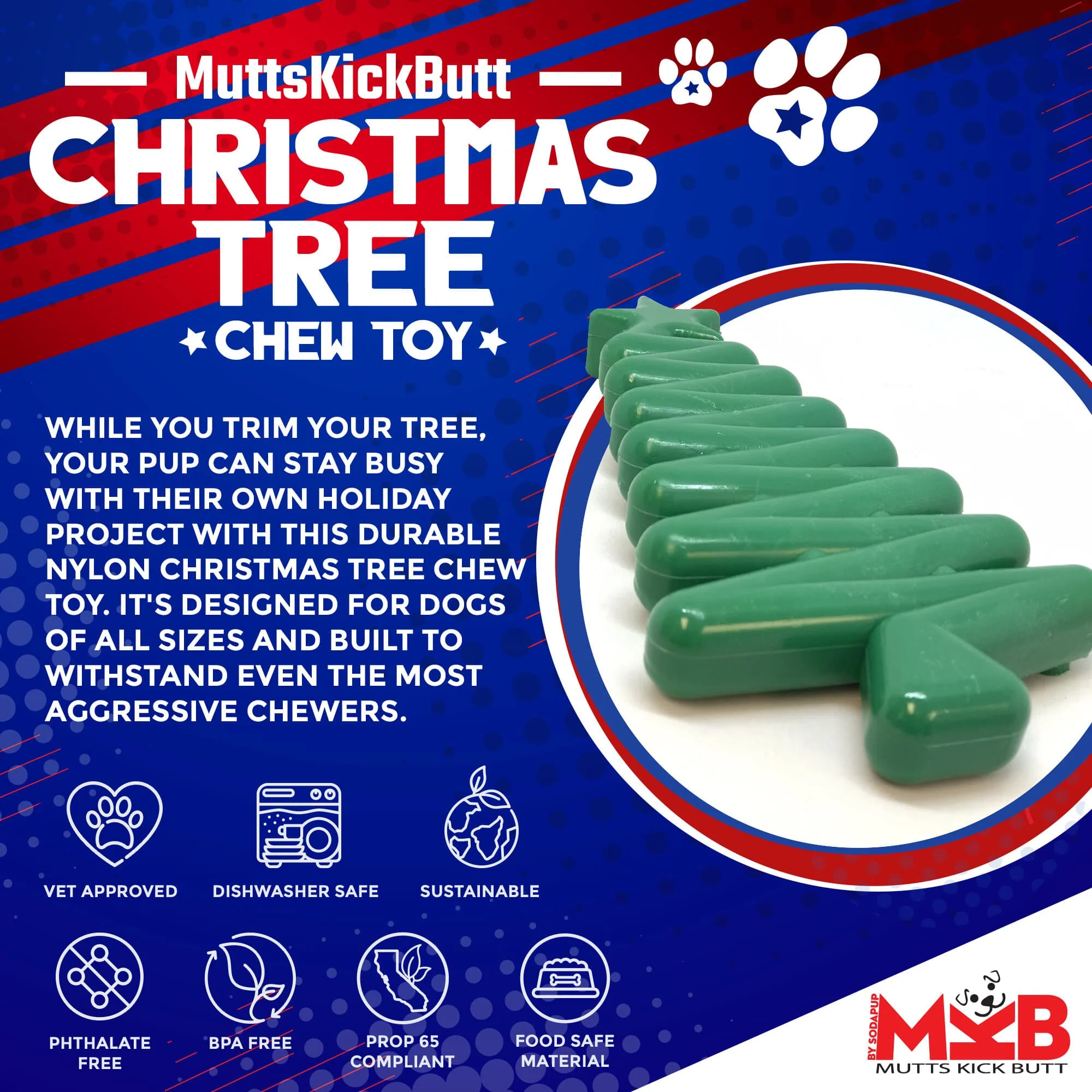 Christmas Tree Nylon Dog Chew Toy for Aggressive Chewers | USA Made & FDA Compliant - Image 2
