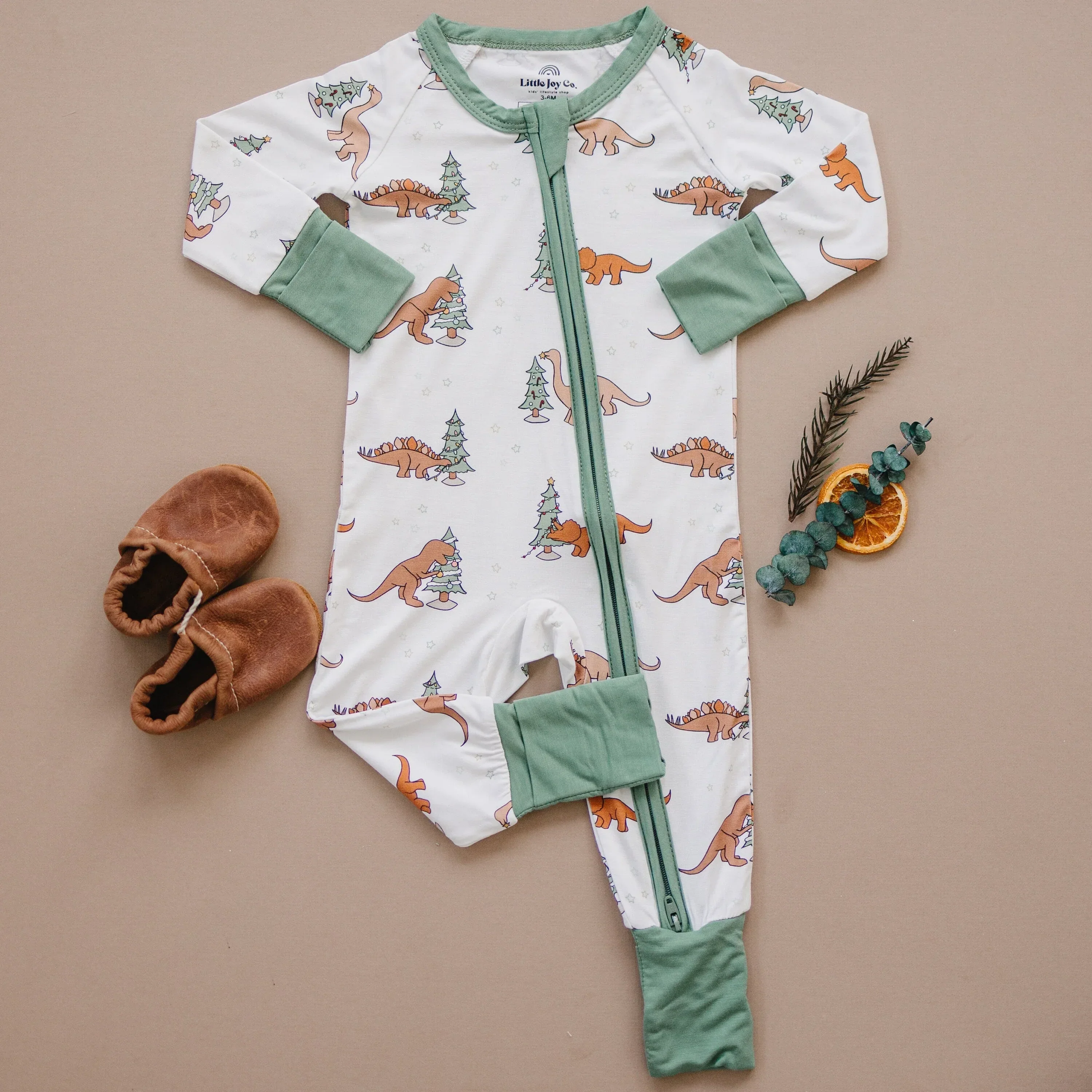 Christmas Tree-Rex Dino Bamboo Zippy Romper *Newborn left - Image 2