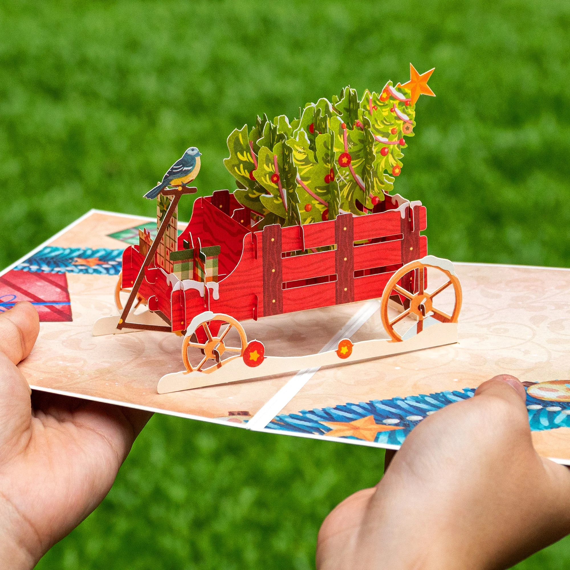 Christmas Tree Wagon Pop Up Christmas Card - Image 3