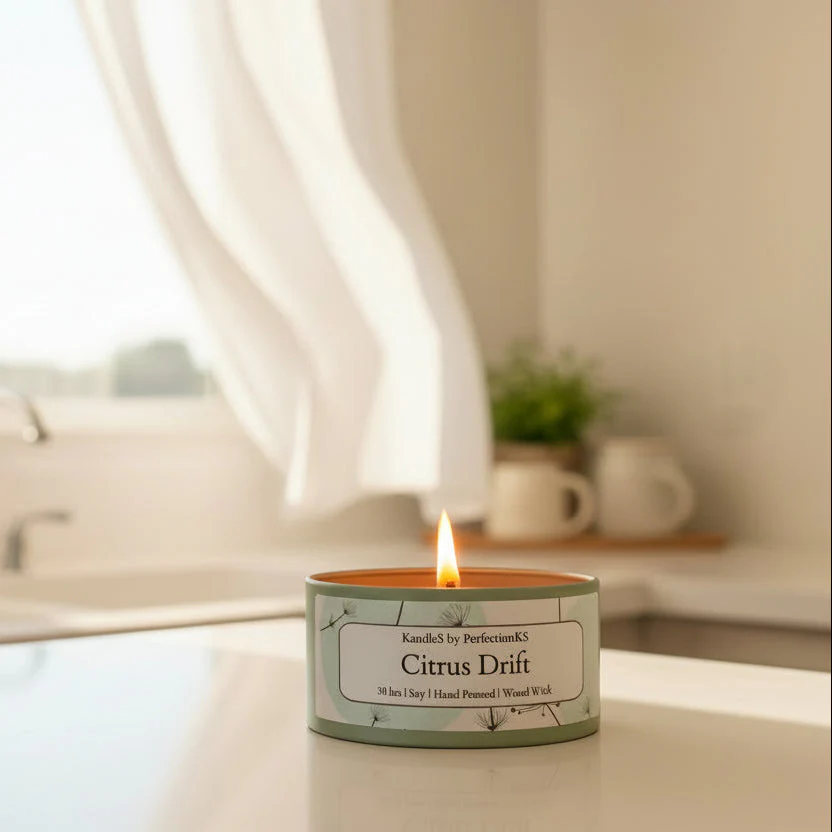 Citrus Drift Luxury Candle | 8oz Non-Toxic Soy Candle with Wooden Wick | Clean Burn - Image 2