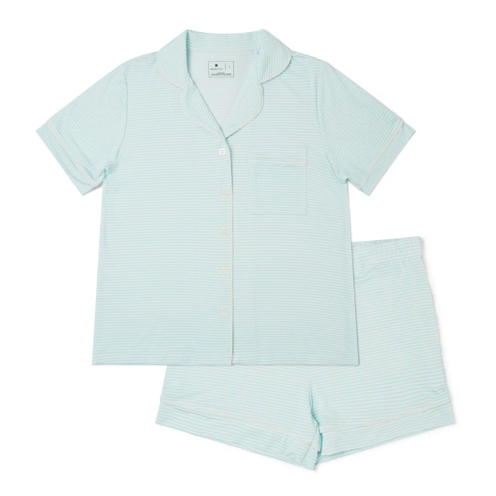 Cloud Stripe Short Sleeve & Shorts Bamboo Women's Pajama Set - Image 2