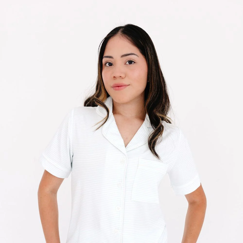Cloud Stripe Short Sleeve & Shorts Bamboo Women's Pajama Set - Image 5