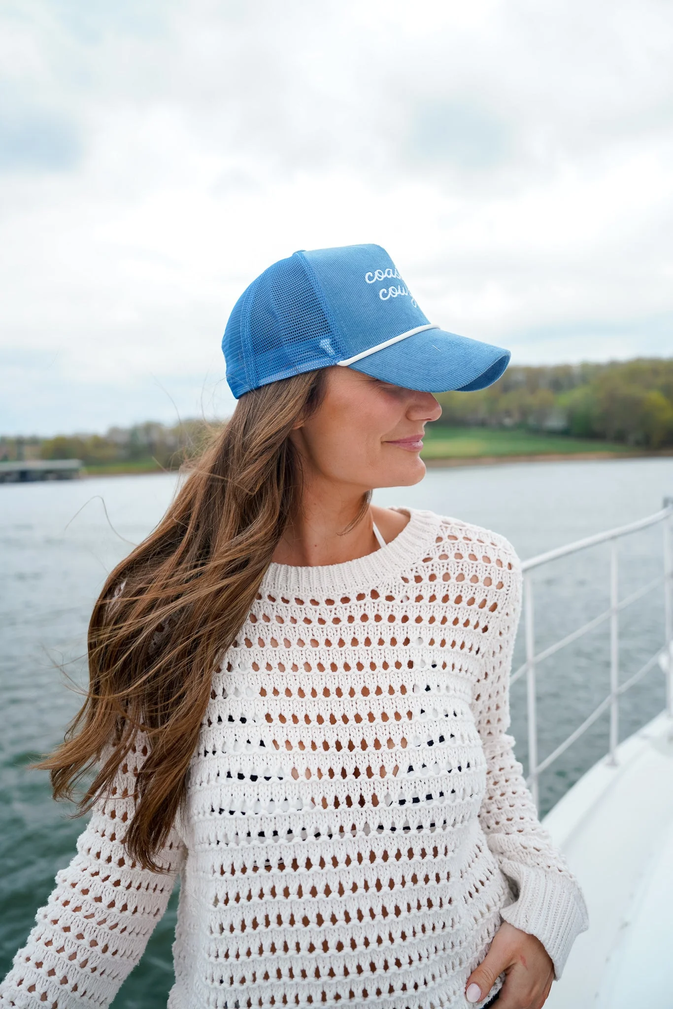 Coastal Cowgirl - Blue Corduroy Trucker Hat - Image 3