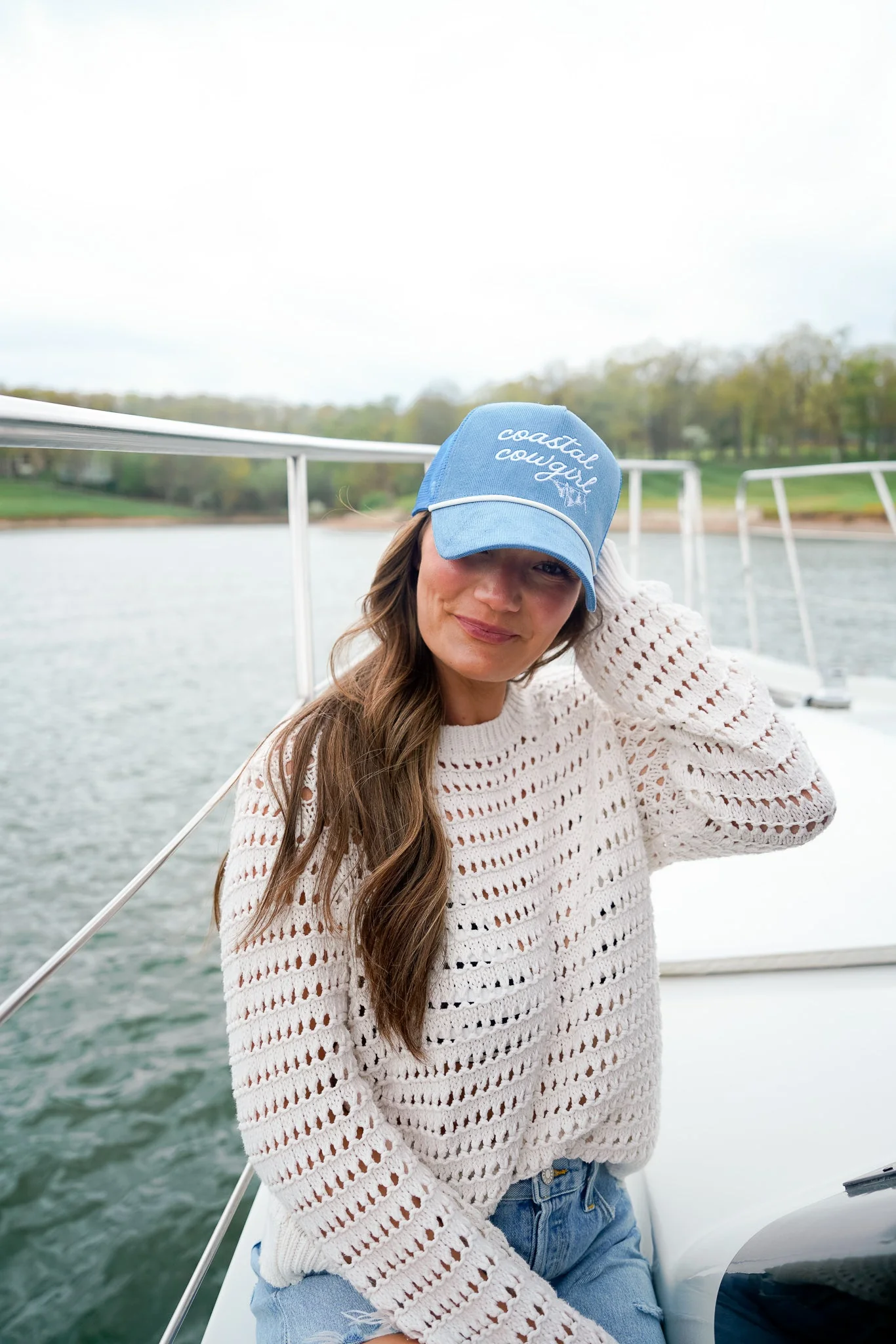 Coastal Cowgirl - Blue Corduroy Trucker Hat - Image 4