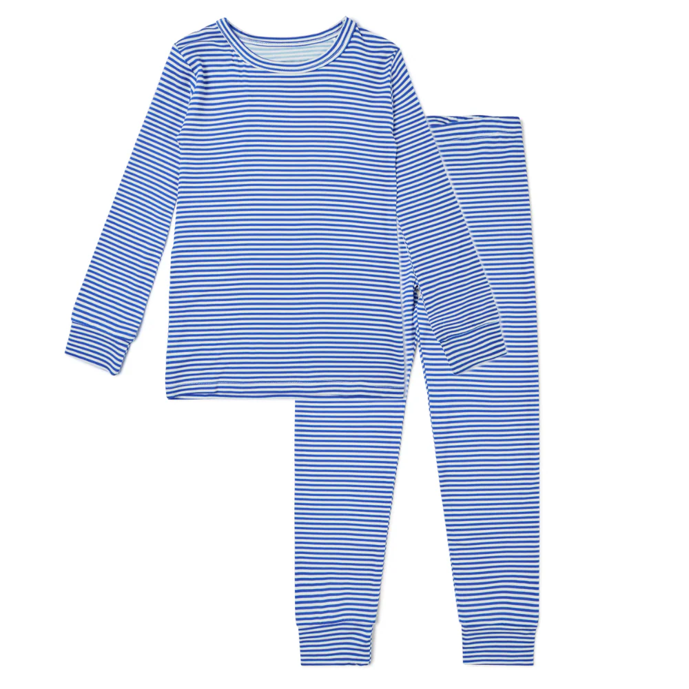 Cobalt Stripe Bamboo Toddler Pajama Set - Image 2