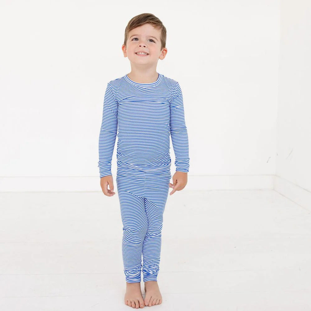Cobalt Stripe Bamboo Toddler Pajama Set - Image 4