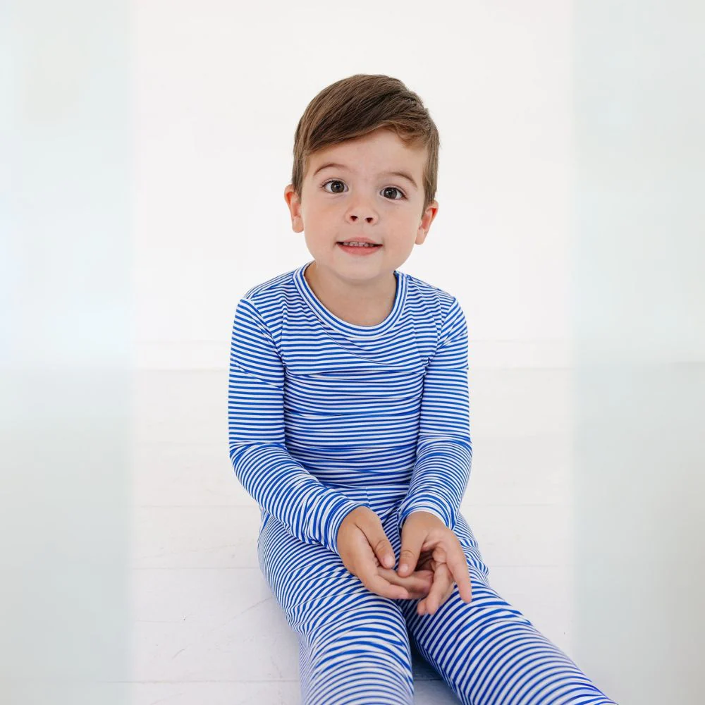 Cobalt Stripe Bamboo Toddler Pajama Set - Image 5
