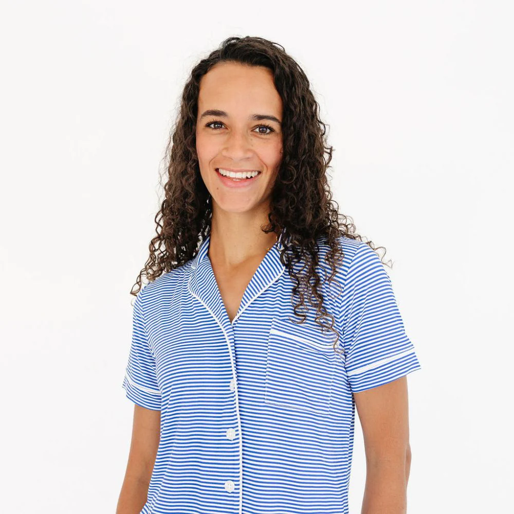 Cobalt Stripe Short Sleeve & Pants Bamboo Women's Pajama Set - Image 6