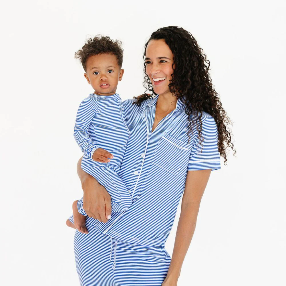 Cobalt Stripe Short Sleeve & Pants Bamboo Women's Pajama Set - Image 7