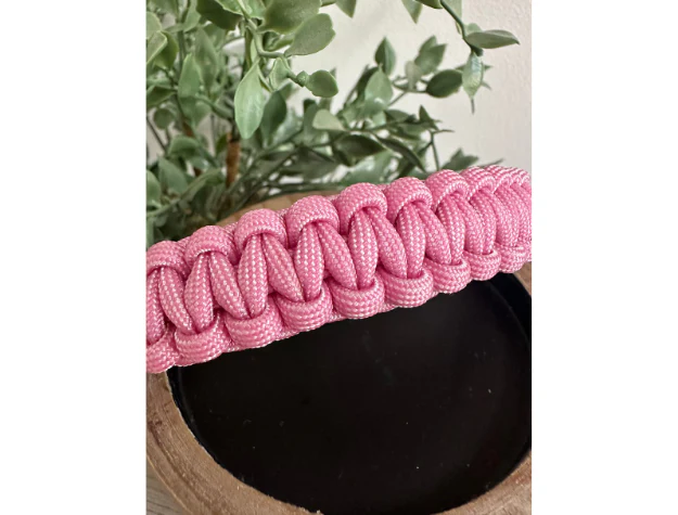 Cobra Braid in Pink & White Stripes - Handmade Dog Collar - Image 2
