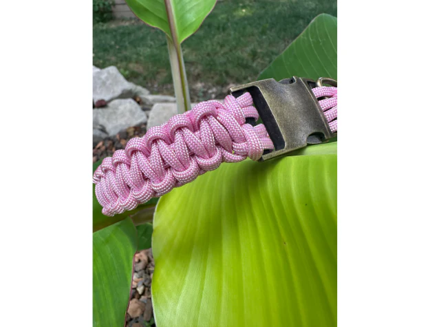 Cobra Braid in Pink & White Stripes - Handmade Dog Collar - Image 4