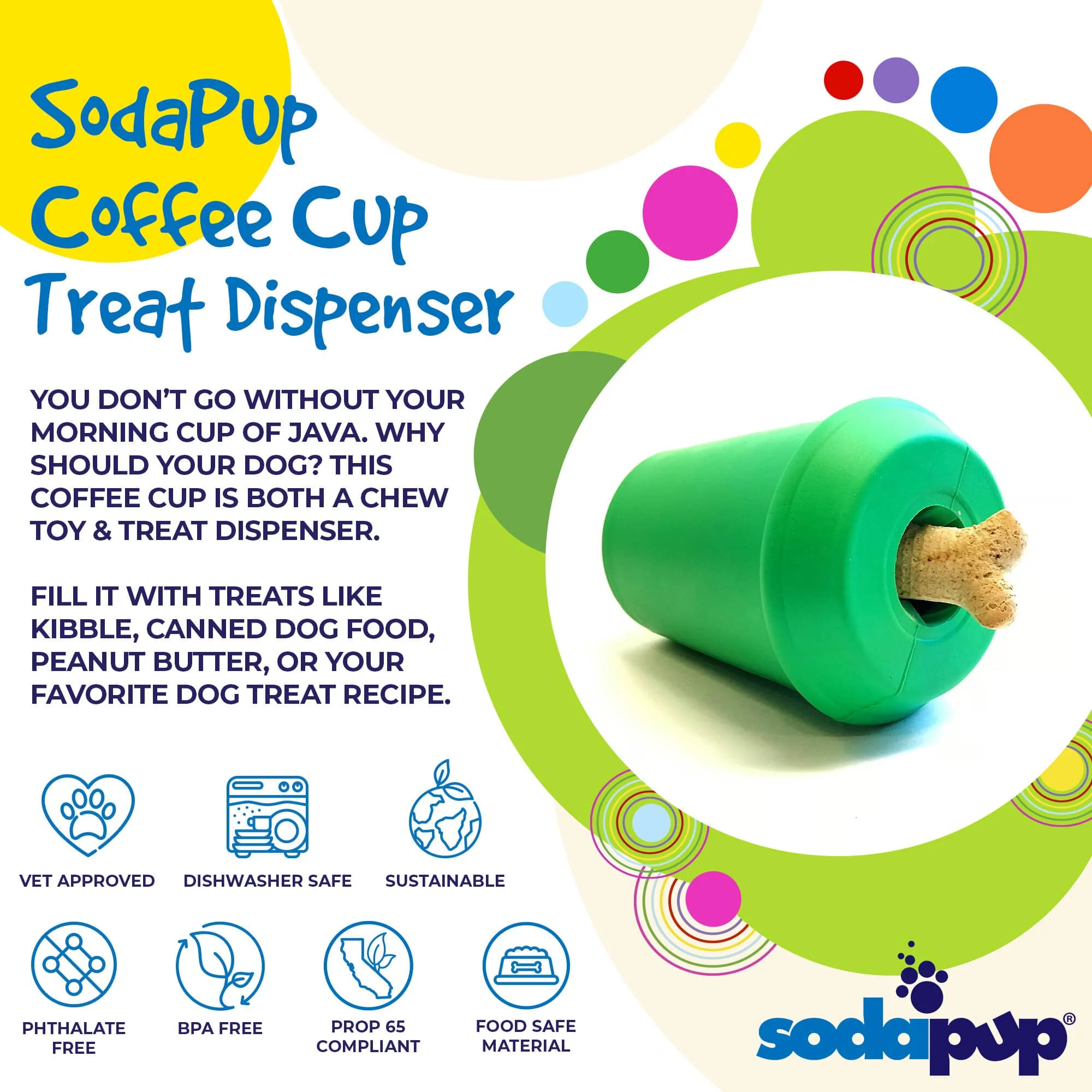 Coffee Cup Rubber Dog Chew Toy for Power Chewers | Treat Dispenser | USA Made - Image 2