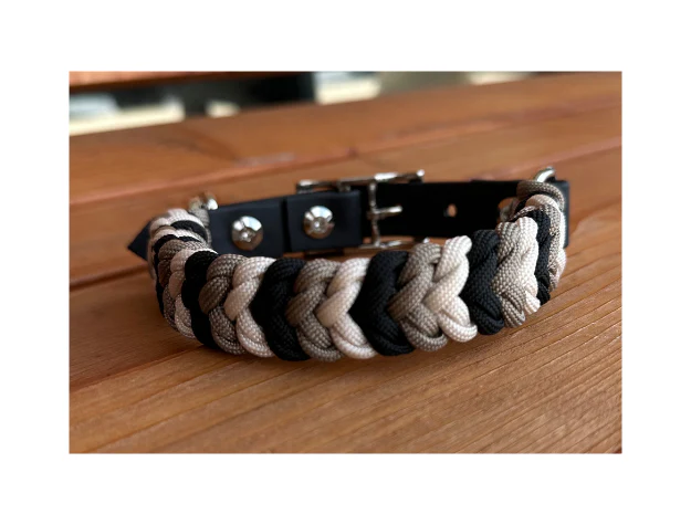 Coiled Charm Hand Braided Dog Collar in Black, Tan, & Cream - Image 2