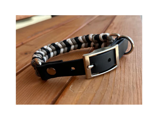 Coiled Charm Hand Braided Dog Collar in Black, Tan, & Cream - Image 3