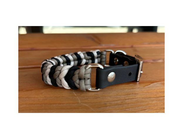 Coiled Charm Hand Braided Dog Collar in Black, Tan, & Cream - Image 5