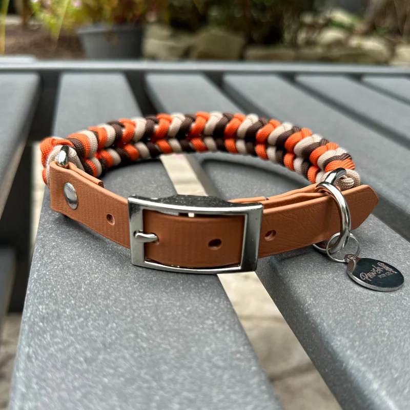 Coiled Charm Hand Braided Dog Collar in Burnt Orange, Walnut Brown, & Light Tan - Image 10