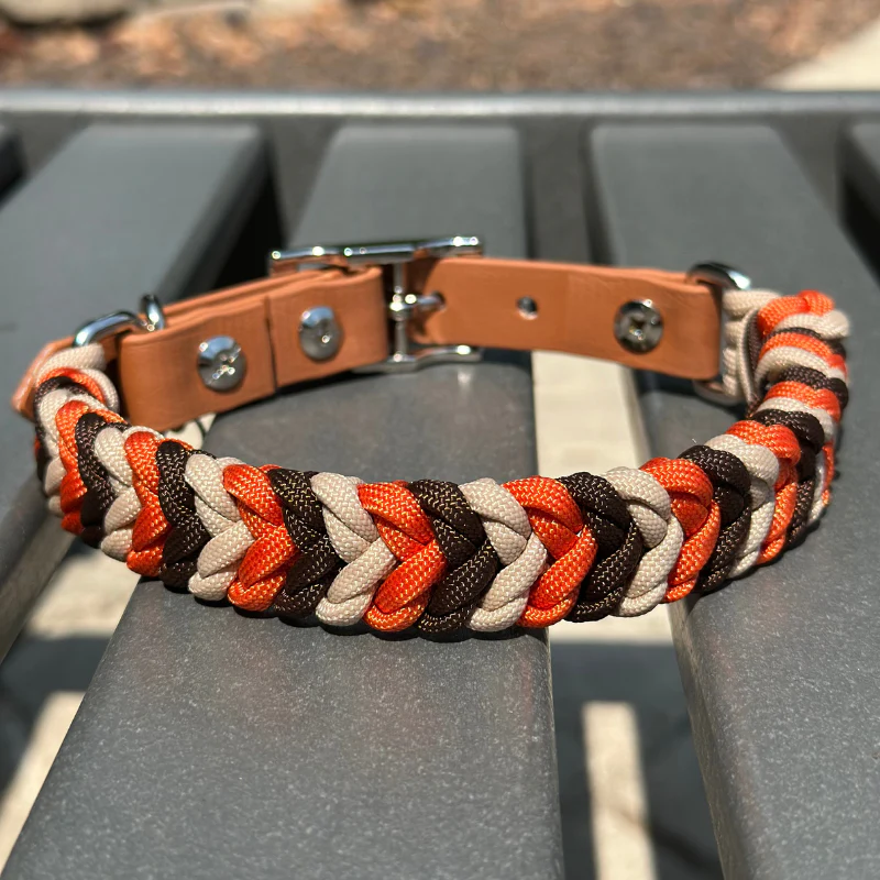 Coiled Charm Hand Braided Dog Collar in Burnt Orange, Walnut Brown, & Light Tan - Image 2