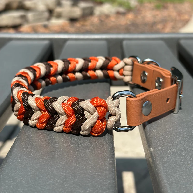 Coiled Charm Hand Braided Dog Collar in Burnt Orange, Walnut Brown, & Light Tan - Image 5