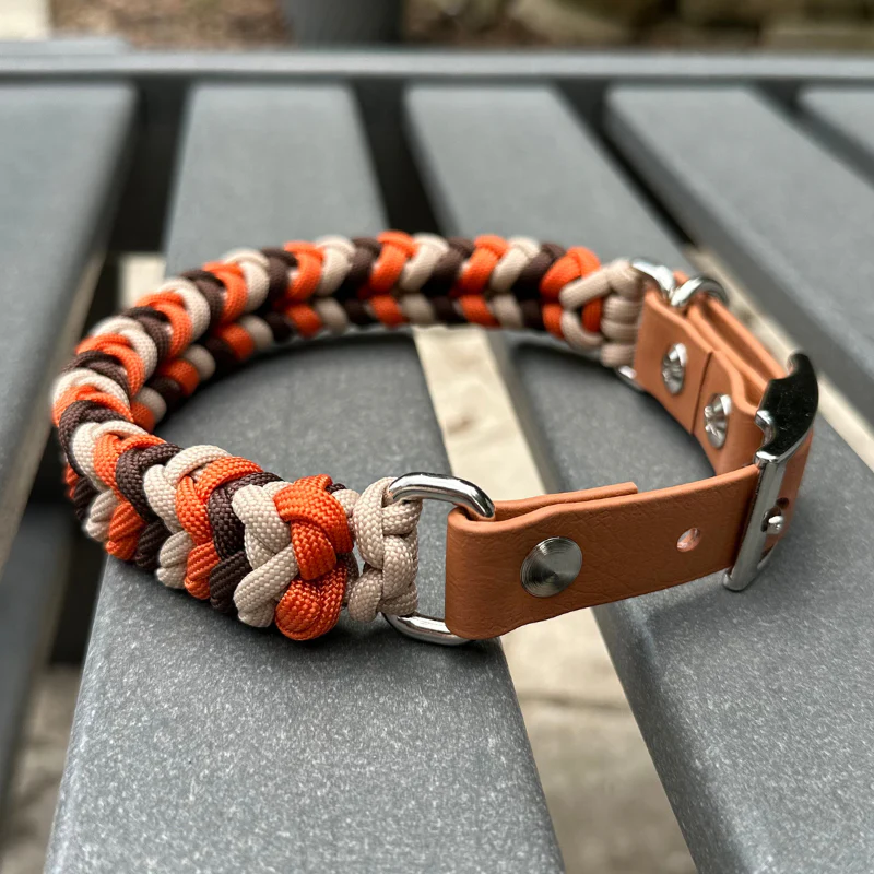 Coiled Charm Hand Braided Dog Collar in Burnt Orange, Walnut Brown, & Light Tan - Image 7
