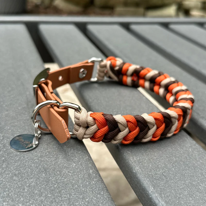 Coiled Charm Hand Braided Dog Collar in Burnt Orange, Walnut Brown, & Light Tan - Image 9