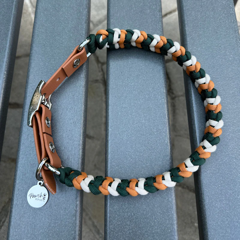 Coiled Charm Hand Braided Dog Collar in Hunter Green, Mustard, & Cream - Image 10