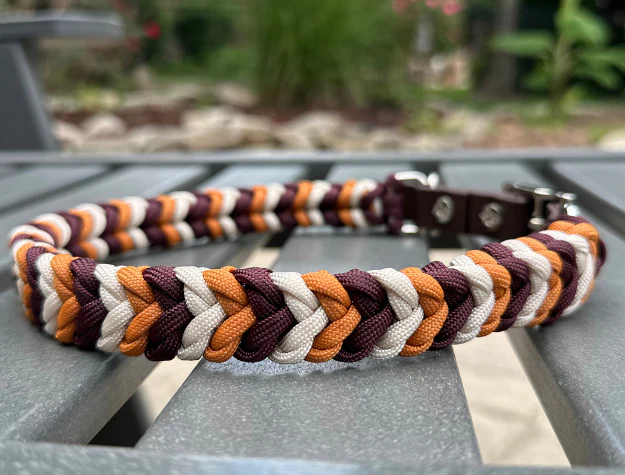 Coiled Charm Hand Braided Dog Collar in Mustard, Burgundy, & Cream - Image 2