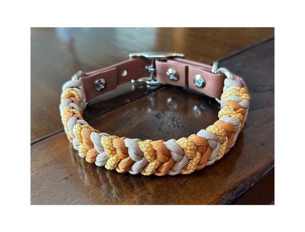 Coiled Charm Hand Braided Dog Collar in Mustard, Goldenrod, & Light Tan - Image 4