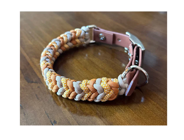 Coiled Charm Hand Braided Dog Collar in Mustard, Goldenrod, & Light Tan - Image 5