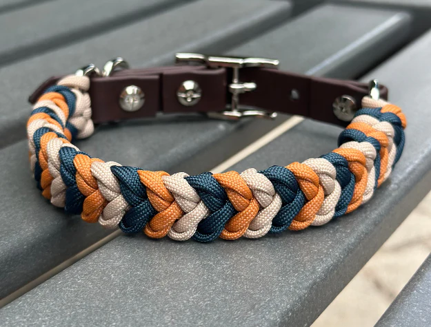 Coiled Charm Hand Braided Dog Collar in Mustard, Navy, & Light Tan - Image 5