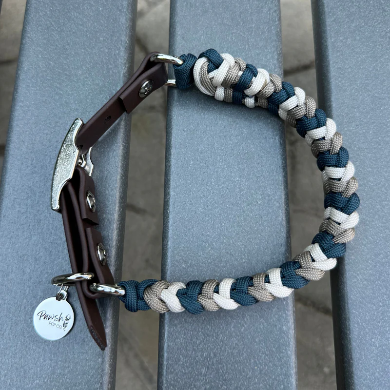 Coiled Charm Hand Braided Dog Collar in Navy, Tan, & Cream - Image 14
