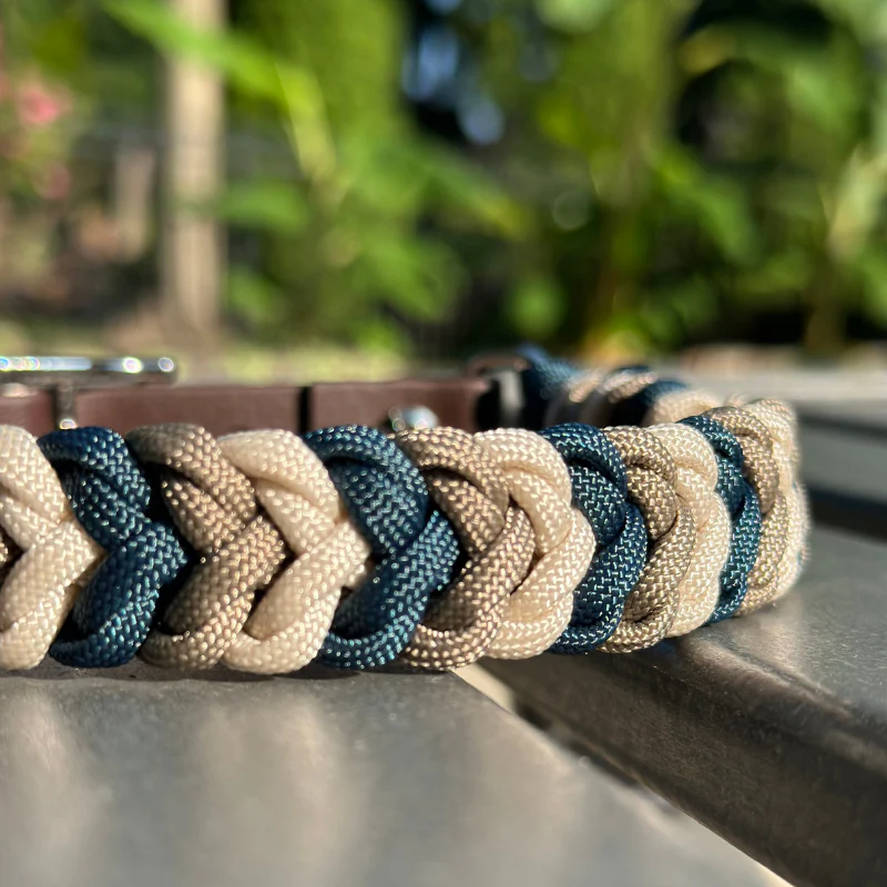Coiled Charm Hand Braided Dog Collar in Navy, Tan, & Cream - Image 2