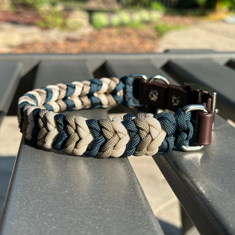 Coiled Charm Hand Braided Dog Collar in Navy, Tan, & Cream - Image 7
