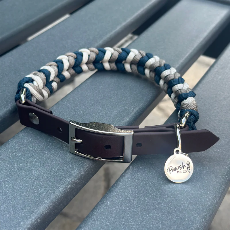 Coiled Charm Hand Braided Dog Collar in Navy, Tan, & Cream - Image 8