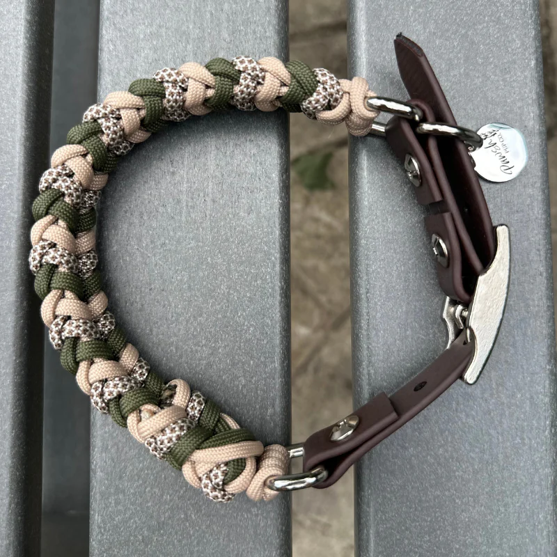 Coiled Charm Hand Braided Dog Collar in Olive, Light Tan, & Coyote Brown Diamonds - Image 5