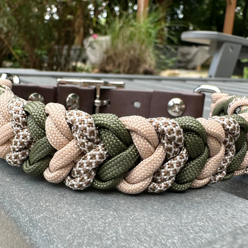Coiled Charm Hand Braided Dog Collar in Olive, Light Tan, & Coyote Brown Diamonds - Image 6
