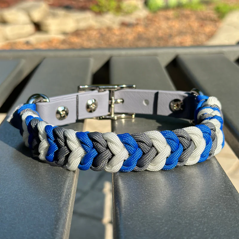 Coiled Charm Hand Braided Dog Collar in Royal Blue, Graphite, & White - Image 7