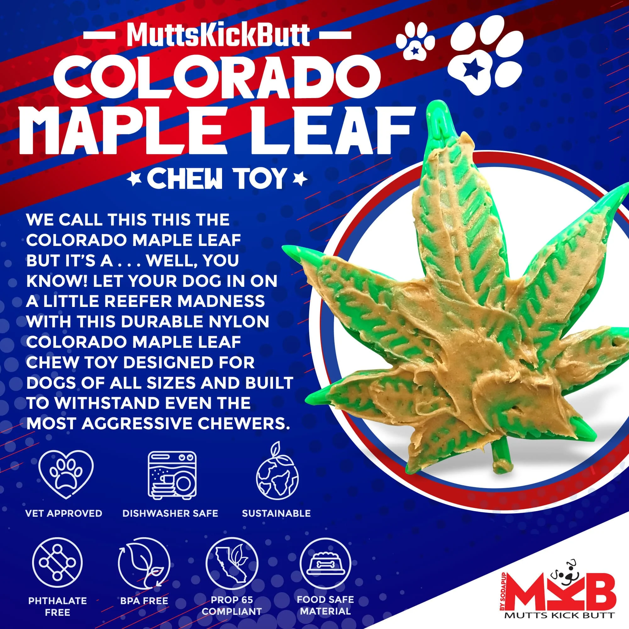 Colorado Maple Leaf Nylon Dog Chew Toy for Aggressive Chewers | USA Made - Image 2