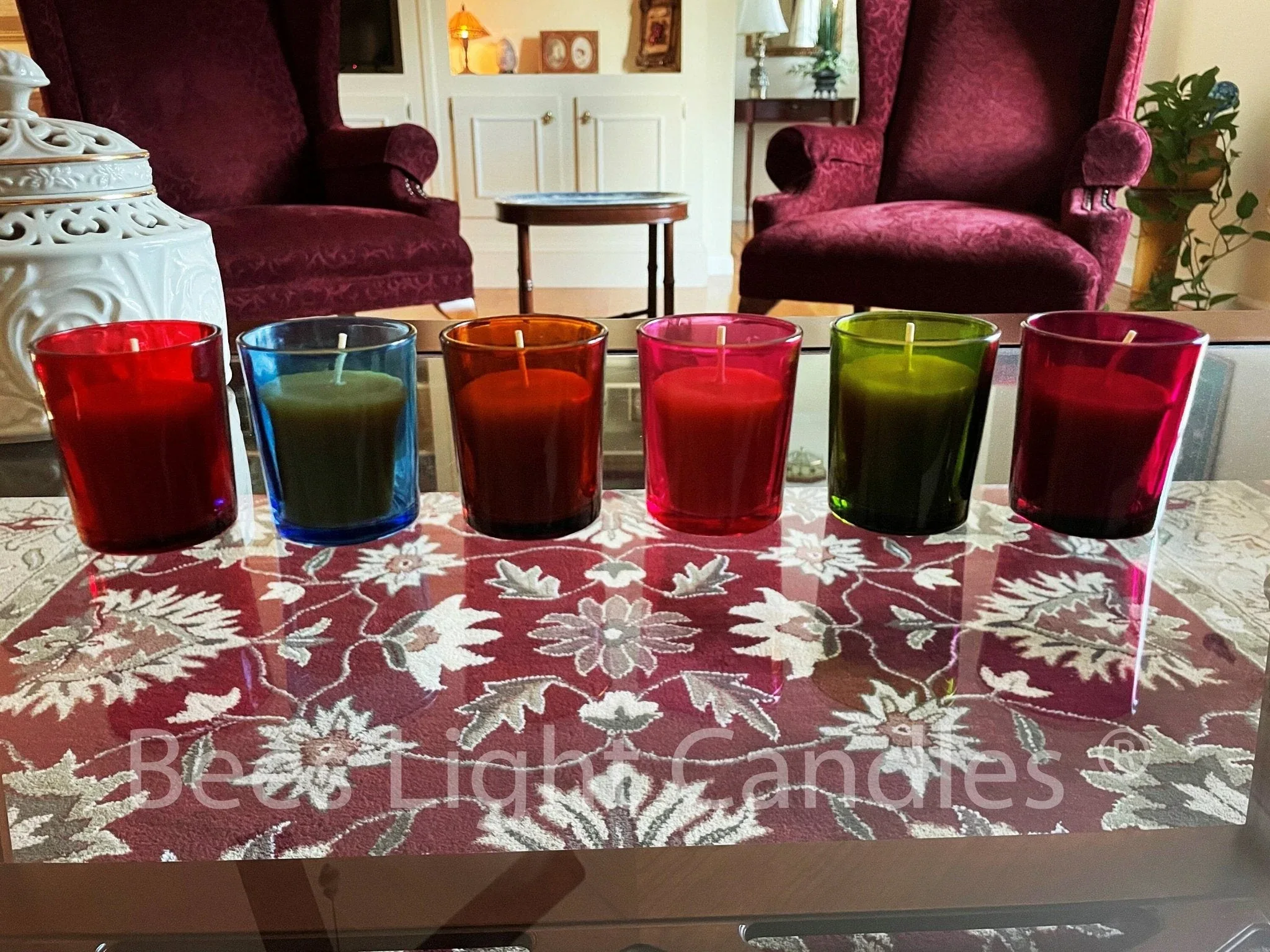 Colored Glass Votive Holders with or without Beeswax Candles - Image 5
