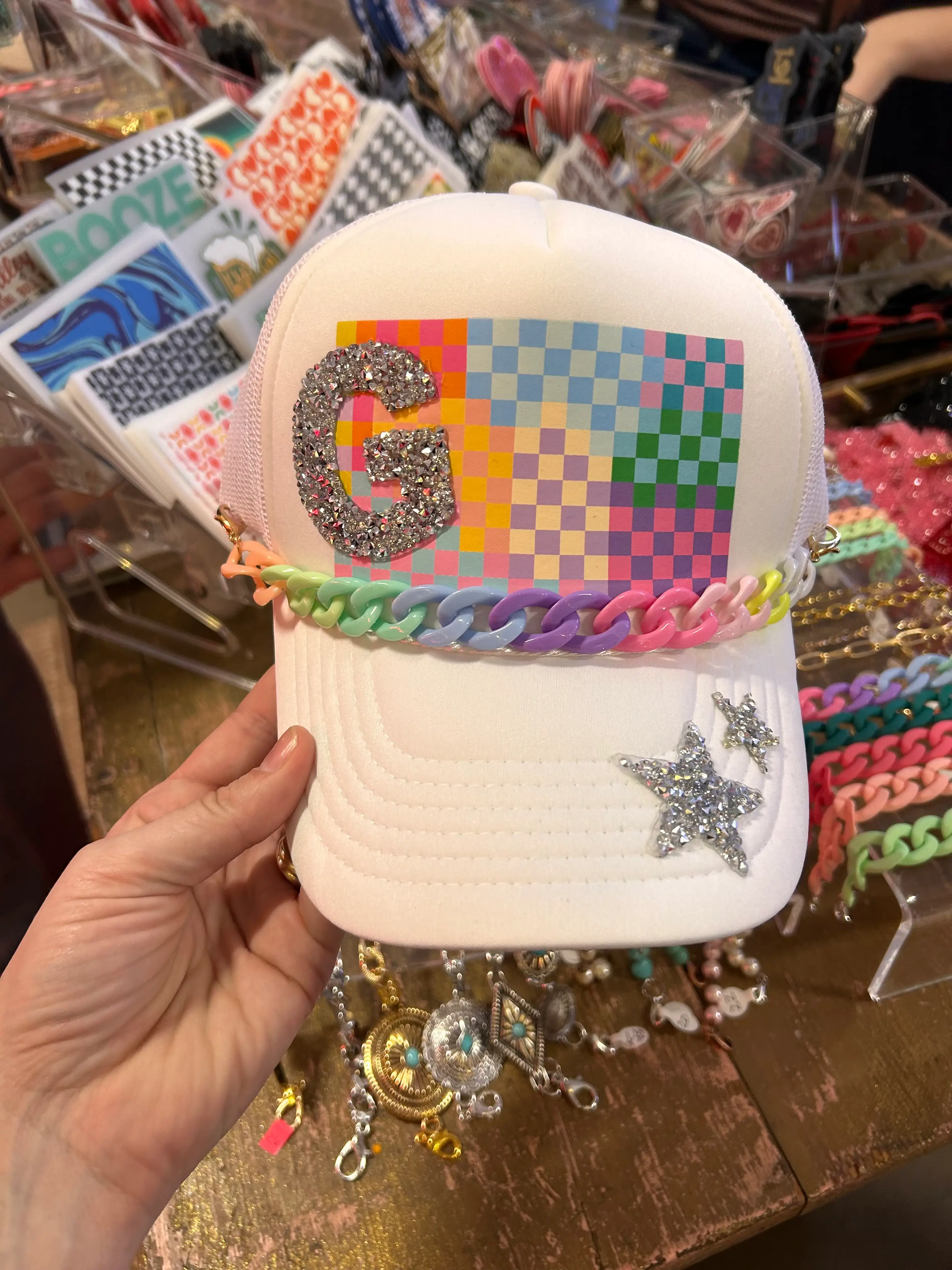Colorful Checkerboard Pattern Trucker Hat - Image 2
