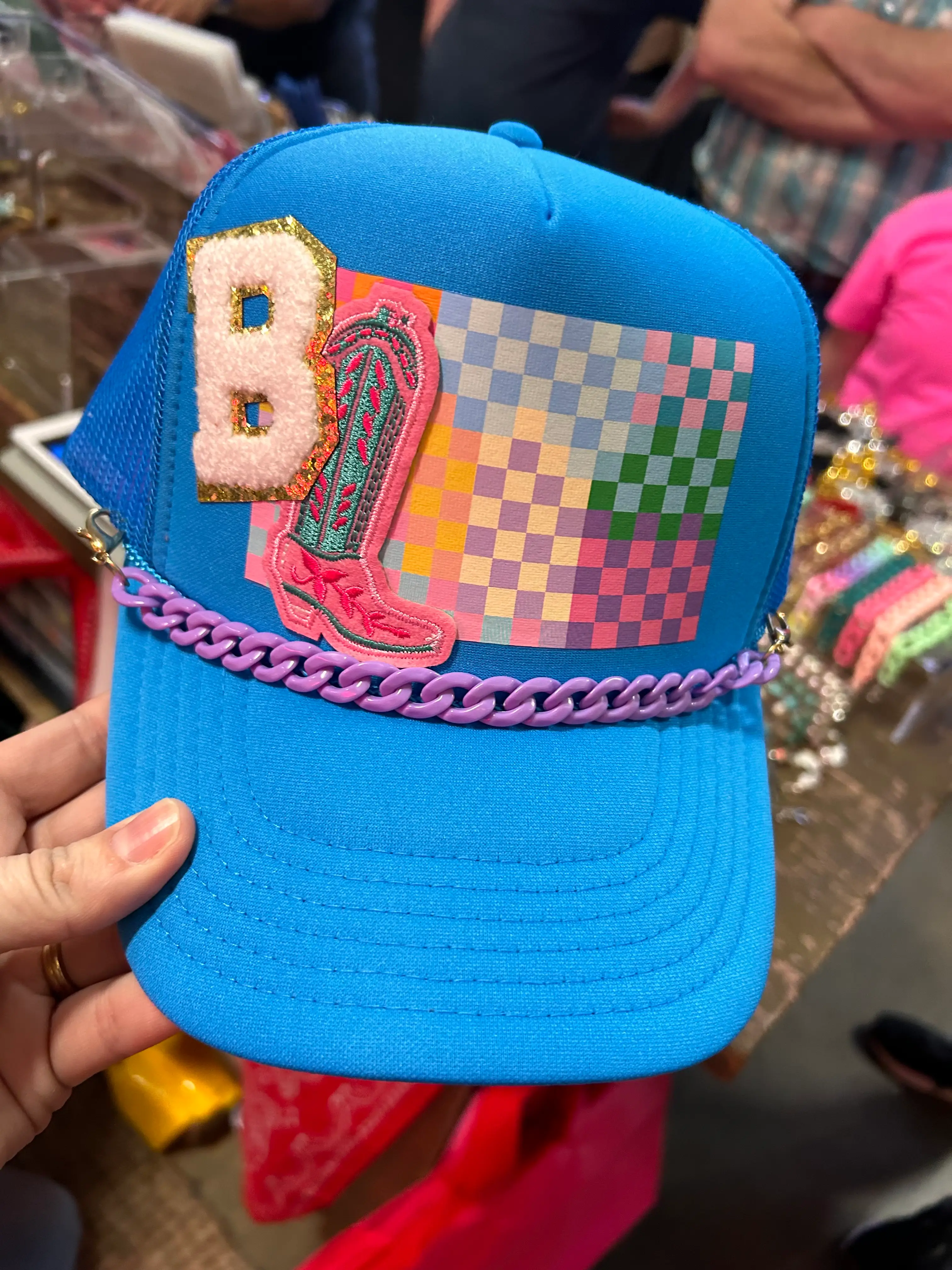 Colorful Checkerboard Pattern Trucker Hat - Image 4