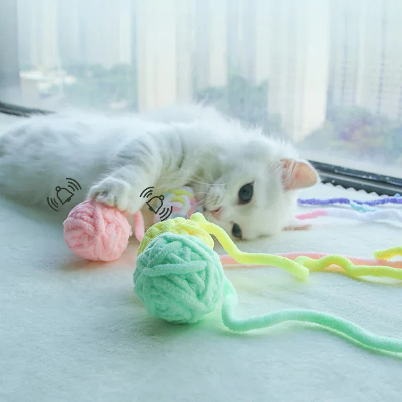 Colorful Yarn Ball Cat Toys with Bell - Image 2
