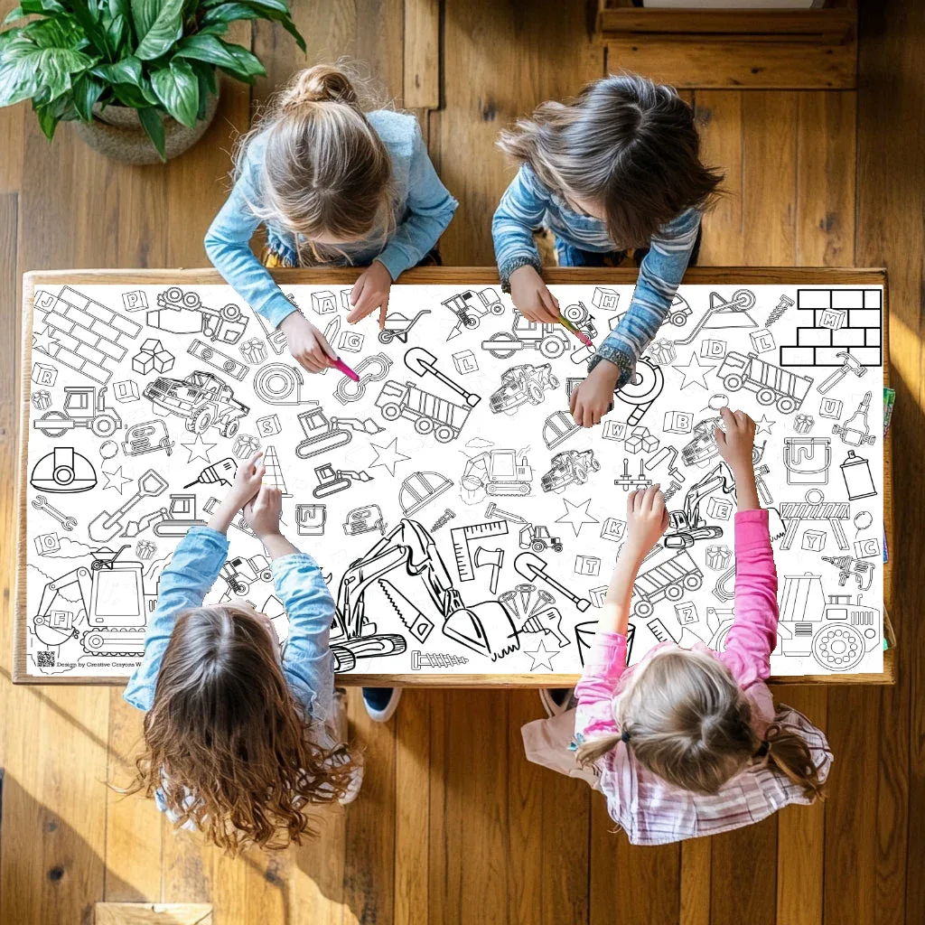 Construction Birthday Coloring Tablecloth - Image 2
