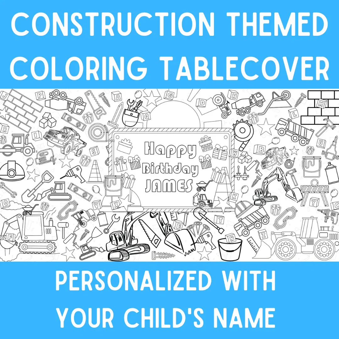 Construction Birthday Coloring Tablecloth - Image 3