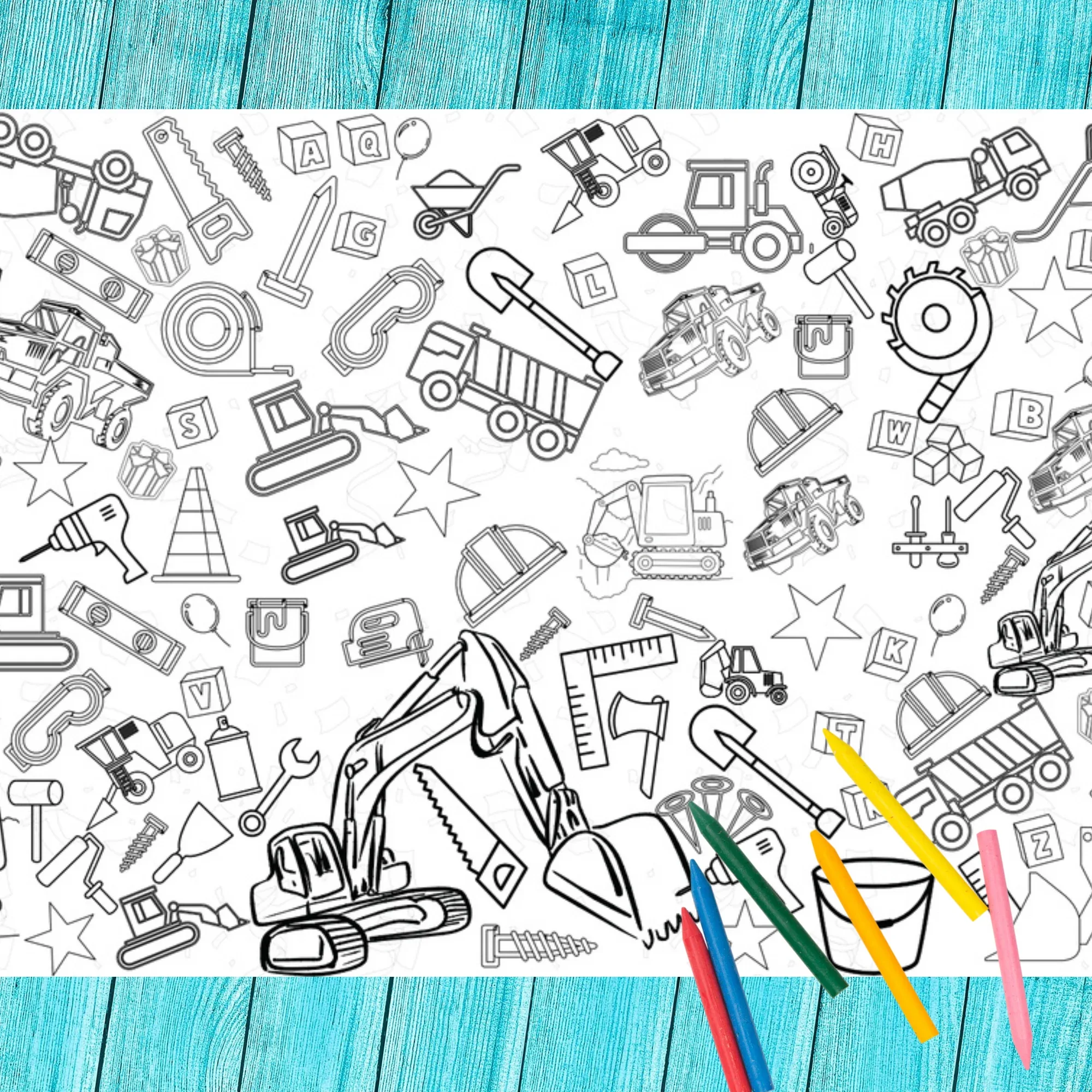 Construction Birthday Coloring Tablecloth - Image 5
